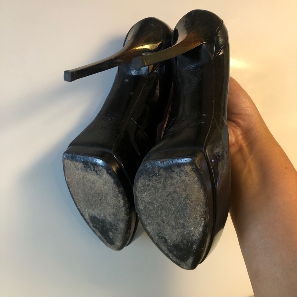 * GUCCI Black Patent Unisex Stiletto Platform Women’s size 38EU Pumps - Picture 4 of 14